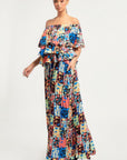 Printed Ruffle Top And Pleated Skirt Set