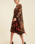Camouflage Printed Midi Dress With Rings