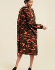 Camouflage Printed Midi Dress With Rings