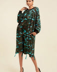 Camouflage Printed Midi Dress With Rings