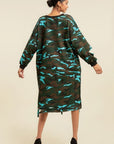 Camouflage Printed Midi Dress With Rings