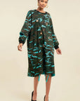 Camouflage Printed Midi Dress With Rings