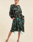 Camouflage Printed Midi Dress With Rings