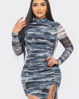 Print Mesh Mini Dress