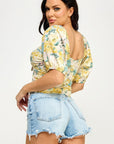 Floral Print Lace Up Ruched Crop Top