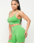 Washed Seamless Basic Tank Top And Shorts Set