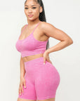 Washed Seamless Basic Tank Top And Shorts Set