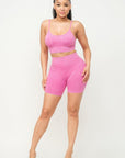 Washed Seamless Basic Tank Top And Shorts Set