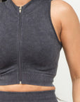 Washed Seamless Zipper Top And Shorts Set