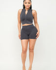 Washed Seamless Zipper Top And Shorts Set