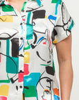 Satin Dolman Print Button Down Top And Shorts Set