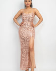 Sequin Back-crisscross Tie Slit Dress