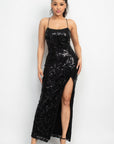 Sequin Back-crisscross Tie Slit Dress