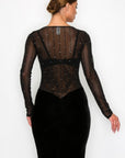 Velvet Sheer Contrast Holiday Midi Dress
