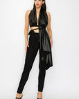 Faux Leather Top Pants Set