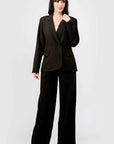 Luxe Stretch Woven Loose Fit Blazer And Wide Legs Pants Semi Formal Set
