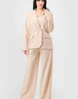 Luxe Stretch Woven Loose Fit Blazer And Wide Legs Pants Semi Formal Set