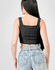 Crinkle Stretch Knit Sweetheart Hooked Bustier Cropped Top
