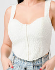 Crinkle Stretch Knit Sweetheart Hooked Bustier Cropped Top