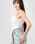 Crinkle Stretch Knit Sweetheart Hooked Bustier Cropped Top