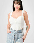 Crinkle Stretch Knit Sweetheart Hooked Bustier Cropped Top