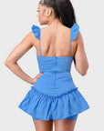 Sweetheart With Drawstring Bow Cutout Ruffled Flutter Sleeves Mini Dress