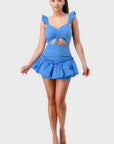 Sweetheart With Drawstring Bow Cutout Ruffled Flutter Sleeves Mini Dress