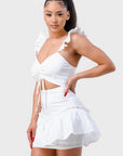 Sweetheart With Drawstring Bow Cutout Ruffled Flutter Sleeves Mini Dress