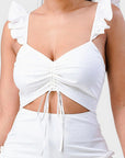 Sweetheart With Drawstring Bow Cutout Ruffled Flutter Sleeves Mini Dress