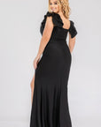 Plus Satin Strech Ruffle Paty Maxi Dress