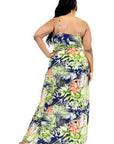 Plus Tropical Leaf Print Surplice Maxi Dress