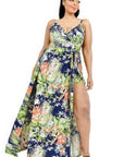 Plus Tropical Leaf Print Surplice Maxi Dress