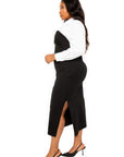 Collared Shirt Bodycon Midi Dress With Side Slit