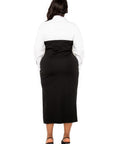 Collared Shirt Bodycon Midi Dress With Side Slit