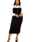 Collared Shirt Bodycon Midi Dress With Side Slit