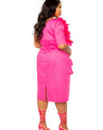 One Shoulder Midi Dress With Ruffle Details