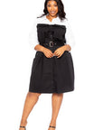 Contrast Shirt Dress With Pockets