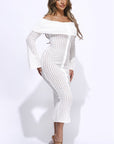 Ruffled Fabric Off Shoulder Midi Dress With Flared Sleeve
