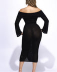 Ruffled Fabric Off Shoulder Midi Dress With Flared Sleeve