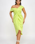 Off Shoulder Twist Front Midi Dress With Tulip Skirt