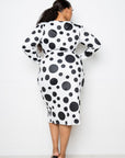 Polka Dot Drop Waist Ruched Midi Dress