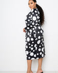Polka Dot Drop Waist Ruched Midi Dress