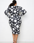 Polka Dot Drop Waist Ruched Midi Dress