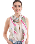 Fashion Small Floral And Stripe Pattern Silky Scarf