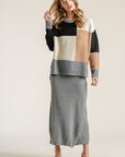 Colorblock Contrasted Cotton Fabric On Back Top With Side Slits And High Low Hem