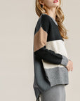 Colorblock Contrasted Cotton Fabric On Back Top With Side Slits And High Low Hem