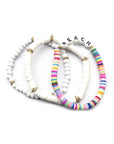 Fashion Wood Rubber Disc Bead Beach Letter Stretch Multi Bracelet