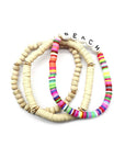Fashion Wood Rubber Disc Bead Beach Letter Stretch Multi Bracelet
