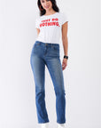 Medium Blue Denim High Waisted Skinny Boot Recycled Jeans