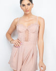 Cinched Zip Sweetheart Pleated Romper